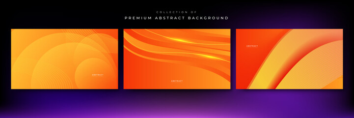 Vector orange geometric shapes abstract, science, futuristic, energy technology concept. Digital image of light rays, stripes lines with light, speed and motion blur over dark tech background