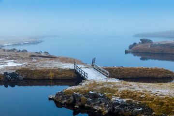 Naklejka premium Autumn evening corners of Lake Myvatn in the north of Iceland