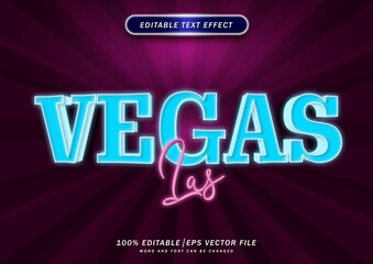 Naklejka na ściany i meble 3d Luxury Las Vegas text effect. Neon Font style Editable. mockup text effect..