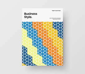 Bright postcard A4 vector design illustration. Vivid geometric tiles company brochure layout.