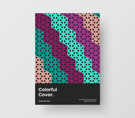 Simple leaflet vector design template. Modern geometric hexagons journal cover concept.