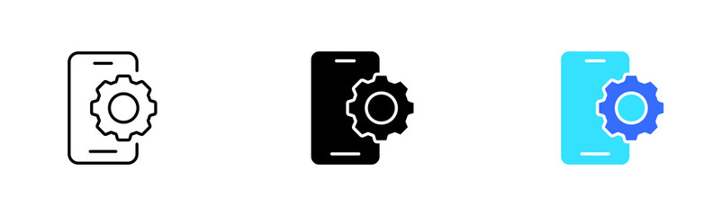 Phone settings line icon. Gear, control panel, adjust, configuration, customize, fix, repair, service centre, breakdown, system error. Vector icon in line, black and colorful style on white background