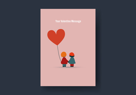 Valentine Card Template with Adorable Kids and Heart