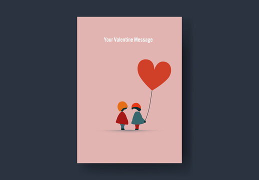 Valentine Card Template with Kids and Heart
