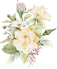 Watercolor arrangement with rose flowers