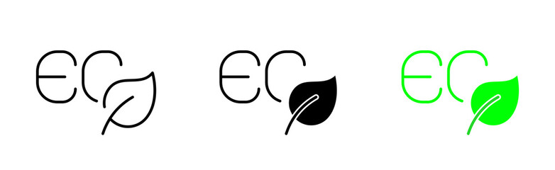 Leaf with eco text set icon. Two tree leaf in the ground, plant, sprout, gardening, horticulture, greenery. Ecology, save the planet. Vector icon in line, black and colorful style on white background