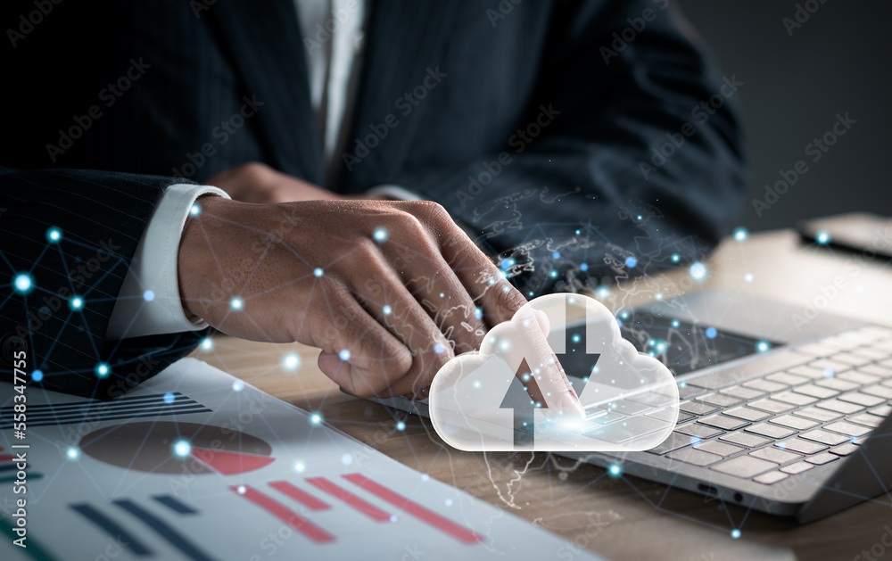 Wall mural cloud computing concept. cloud technology wireless storage and backup.