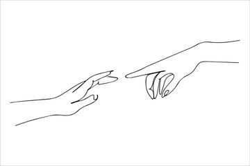 The touch of hands. Lovers reach out to each other. Two people are connected by a thread of fate. Vector hands. Gestures of lovers.