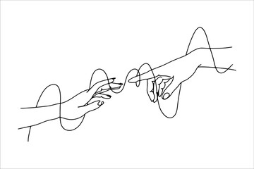 The touch of hands. Lovers reach out to each other. Clipart gestures. Two people are connected by a thread of fate. Vector hands. Gestures of lovers.