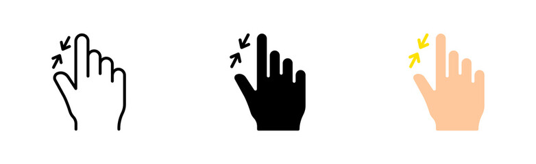 Obraz premium Click set icon. Tap, Index finger, zoom, button, tap, sliding, 3d object modeling, directing, arrow, sensor, watch. Pressing concept. Vector icon in line, black and colorful style on white background