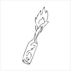 Molotov cocktail. Explosive cocktail, bomb in a bottle. Dangerous weapon. Explosive liquid in a bottle. Vector illustration.