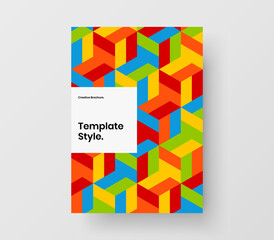 Vivid journal cover A4 vector design illustration. Colorful mosaic hexagons placard concept.