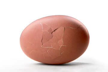 smashed brown egg is broken and injured while lie with crack on ground and show fragility and...