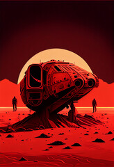 Crashed spacecraft on a deserted planet