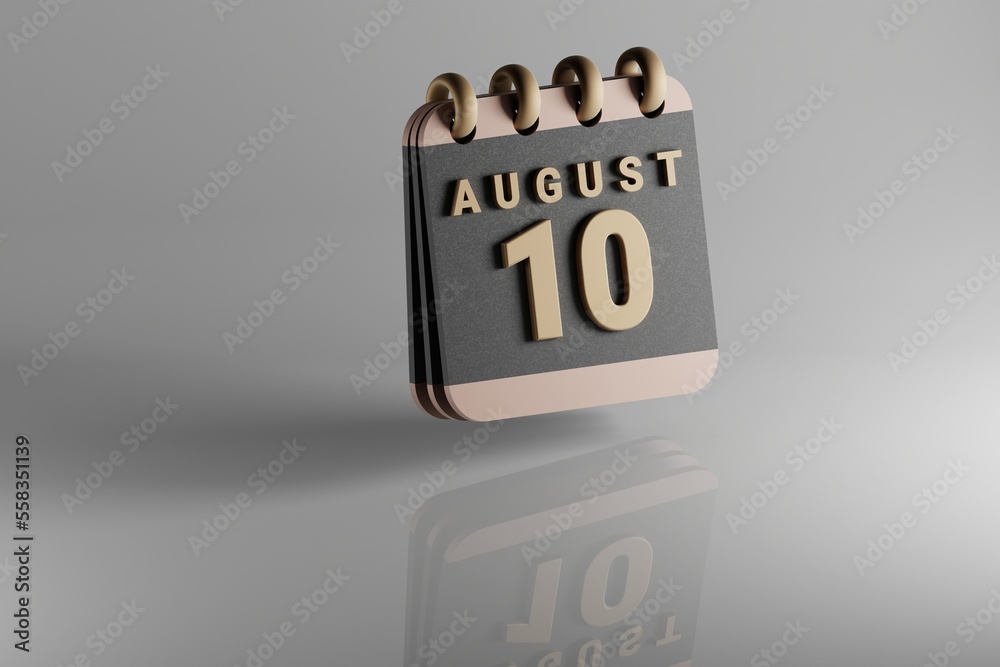 Poster standing black and golden month lined desk calendar with date august 10. modern design with golden e