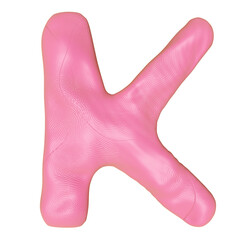 K letter logo design from plasticine isolated. pink K clay toy icon template elements concept, 3d illustration render