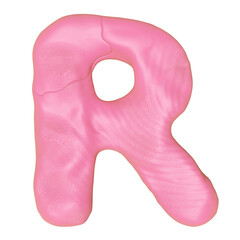 R letter logo design from plasticine isolated. pink R clay toy icon template elements concept, 3d illustration render