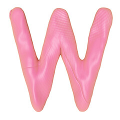 W letter logo design from plasticine isolated. pink W clay toy icon template elements concept, 3d illustration render