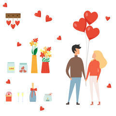 Fototapeta premium Set of romantic icons. Love date. Valentine's Day