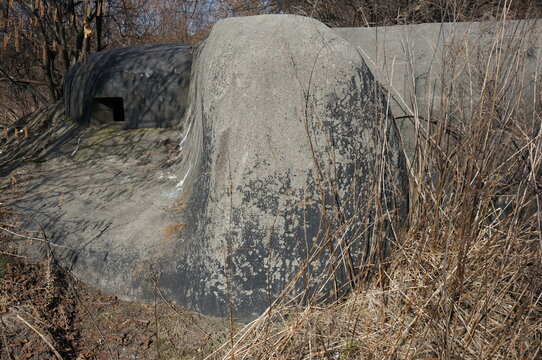Polish combat bunker, built in 1936. Fortifed area «Slask» (village Bobrowniki in the Slaskie Voivodeship), Poland.