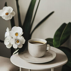 cup of coffee and flowers