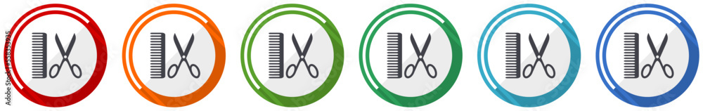 Fototapete Barber icon set, flat design vector illustration in 6 colors options for webdesign and mobile applications
