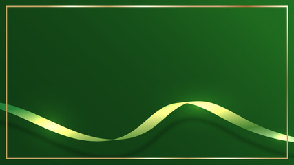 Abstract ribbon lines elements with glowing light effect on green background.