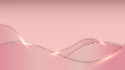 Abstract 3D luxury pink wave lines elements with glowing light effect on pink background.