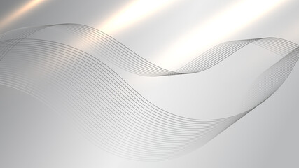 Abstract shiny gray wavy lines elements with glowing light on gray background luxury style.