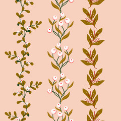 Sweet Berries and Botanicals Vector Seamless Vertical Decorative Borders Set