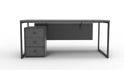 office table front view with shadow 3d render