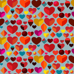 Vector seamless love symbol half-drop pattern, with stylish hearts