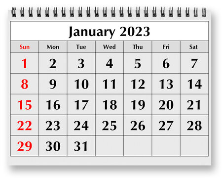 Page Of The Annual Monthly Calendar - January 2023