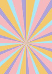 Groovy retro burst sun rays background. Vintage colorful abstract geometric pattern. Vector summer hippie carnival illustration for poster, flyer, greeting card, banner.