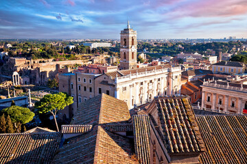 Senatorial Palace and Rome rooftops view from above - obrazy, fototapety, plakaty