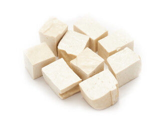 pile of white cube Tofu isolated on white background. fresh white cube tofu isolated on background. heap of white cube tofu isolated on background 