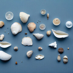 seashells at the blue background