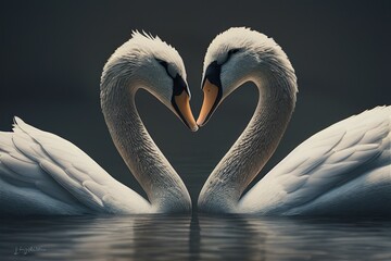 Fototapeta premium swans in love shape heart Generative AI