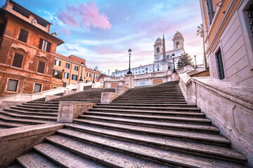 Spanish steps famous landmark of Rome morning sunrise view