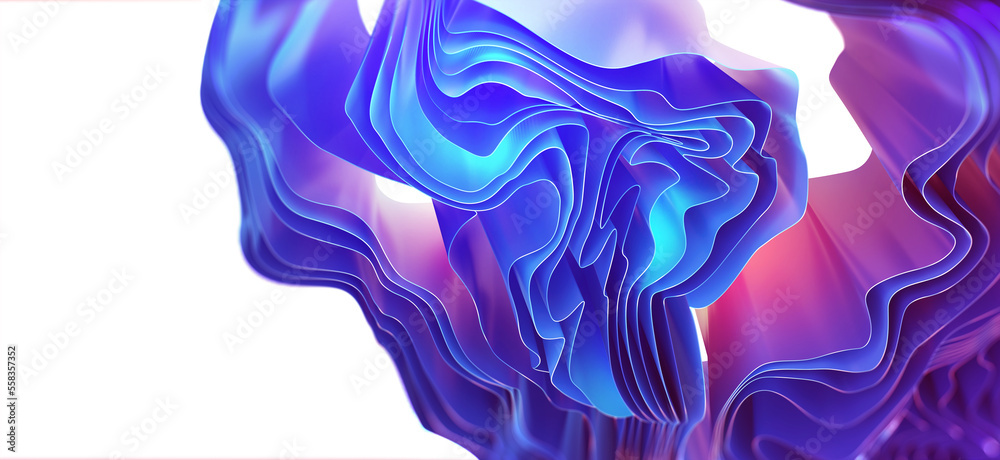 Fototapete Layers intertwined in a ball of innovation. Flowing rays from depths of abstract concepts. 3D illustration of neon lights with a fluid stream of frosty emotions