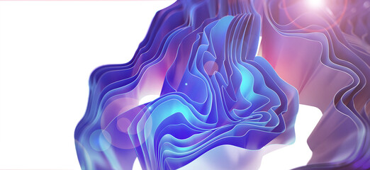 Abstract ribbon 3D illustration. Wavy layers of glowing neon, twisted waves of transparent depths. Purity, freshness, success, business innovation