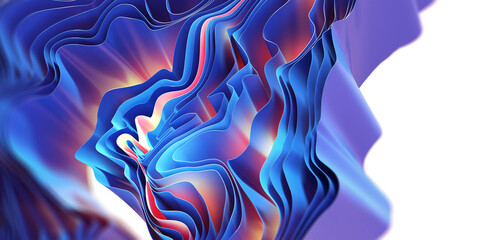 Layers intertwined in a ball of innovation. Flowing rays from depths of abstract concepts. 3D illustration of neon lights with a fluid stream of frosty emotions