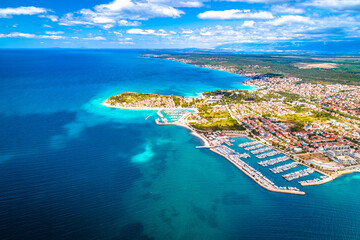 Zadar. Puntamika and Borik in Zadar scenic coastline aerial panoramic view