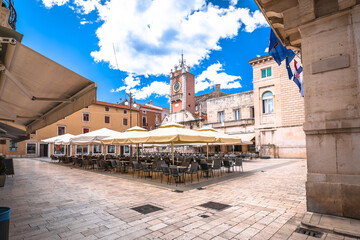 Zadar. People's square in Zadar historic architecture and cafes view