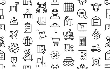Seamless pattern with Delivery icons. Minimal thin line web icon set. Collection icons fitness, gym and health care. Outline icons collection