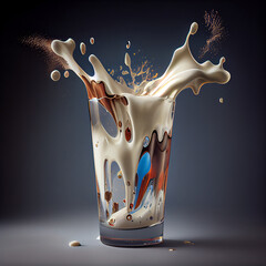 Milk splash in glass, created with Generative AI technology.