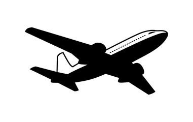 Plane taking off icon. Vector silhouette airliner flying in sky