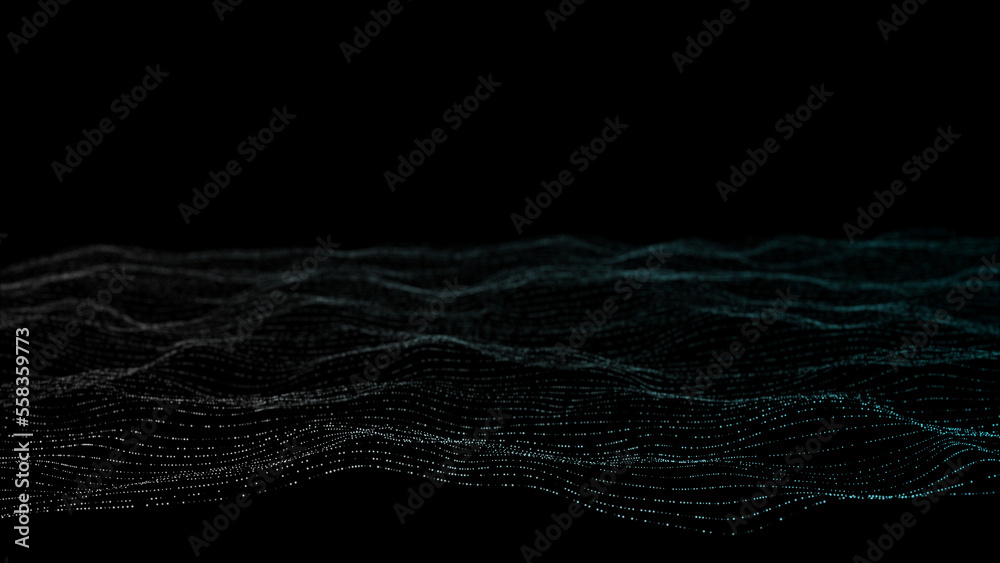 Poster Wave of dots and weave lines. Abstract background. Network connection structure. 3d rendering.