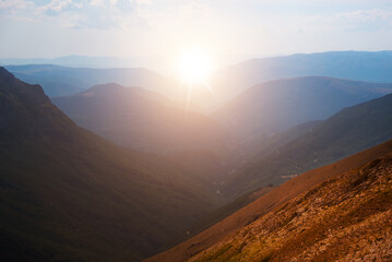 Summer mountain landscape on sunset, mountain view