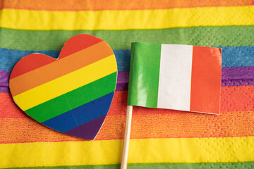 Italy flag on rainbow background symbol of LGBT gay pride month  social movement rainbow flag is a...